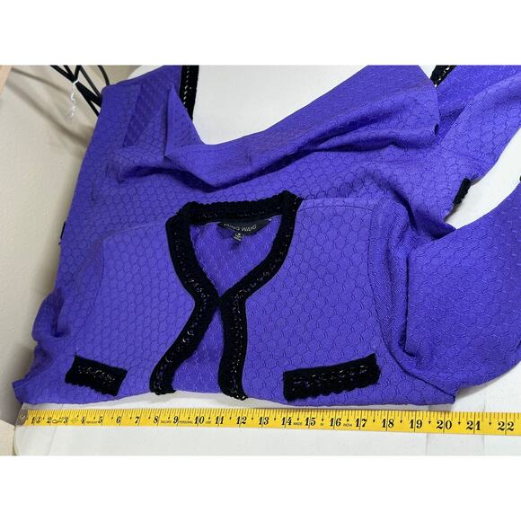 Ming Wang Jacket Womens Small Purple Black‎ Crochet Chain Contrast Knit Cardigan - Picture 11 of 12